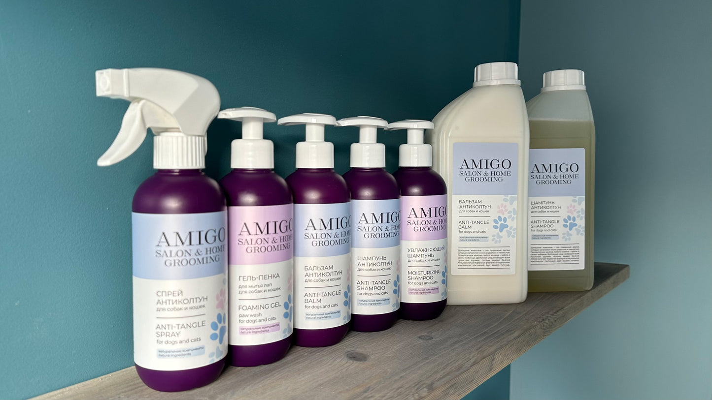 Sampon Profesional descalcire blana pentru Caini si Pisici , AMIGO, ajuta la descalcirea blanei,1000ml